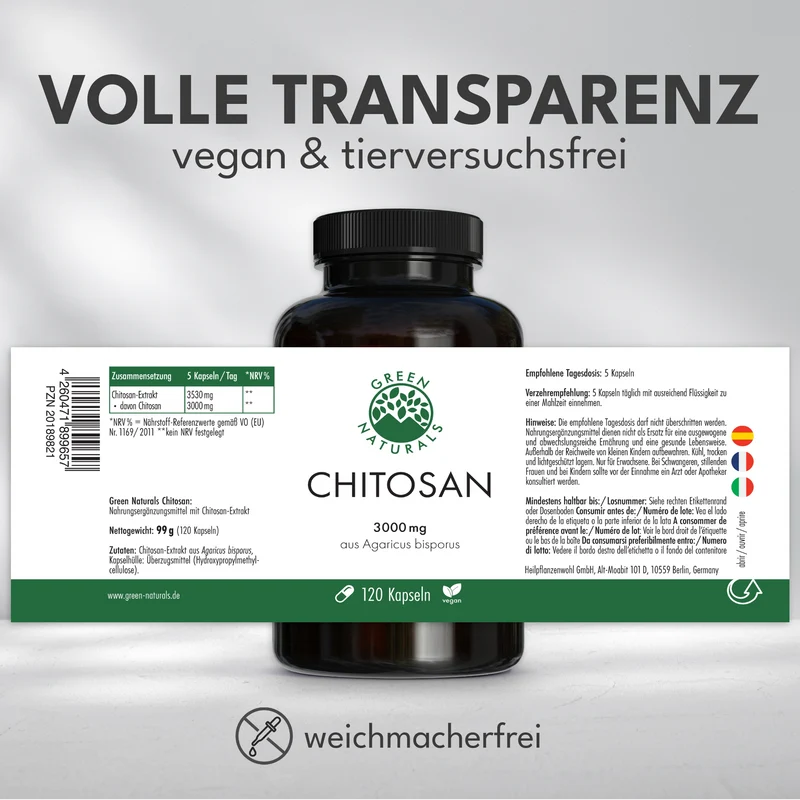 Chitosan Kapseln • pflanzlich aus Champignon • 3.000 mg