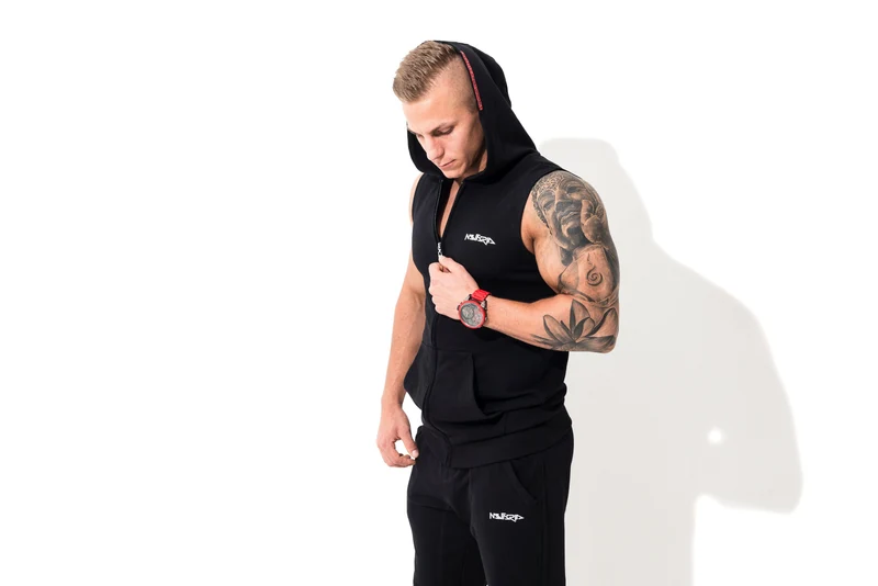 Mutaria Zip Sleeveless Hoodie Black
