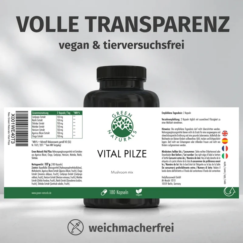 Vitalpilze Komplex • 7 Pilzarten • je 150 mg