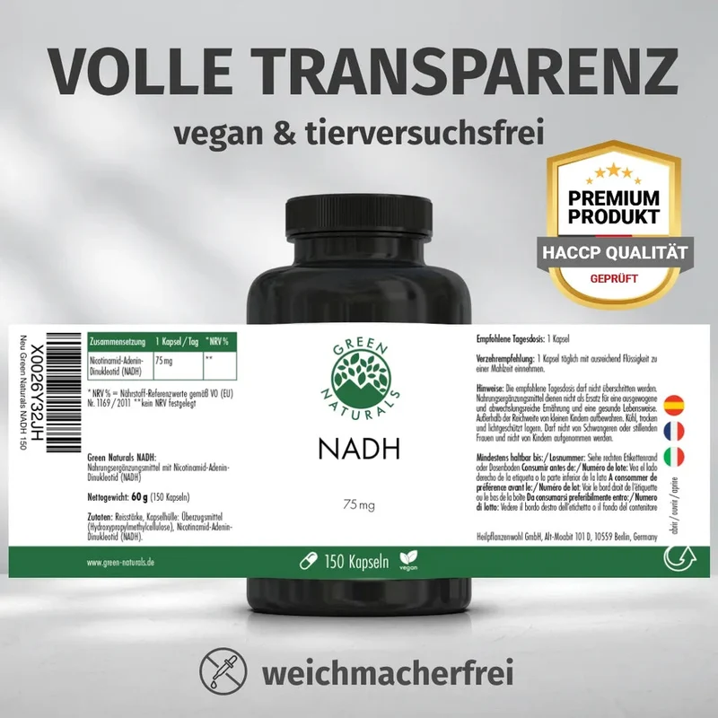NADH Kapseln • 75 mg • stabilisiert, höchste Dosis