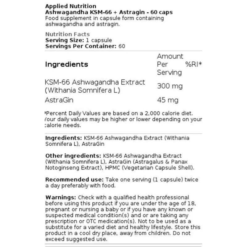 Applied Nutrition Ashwagandha KSM-66 60 caps (BBS Sale)