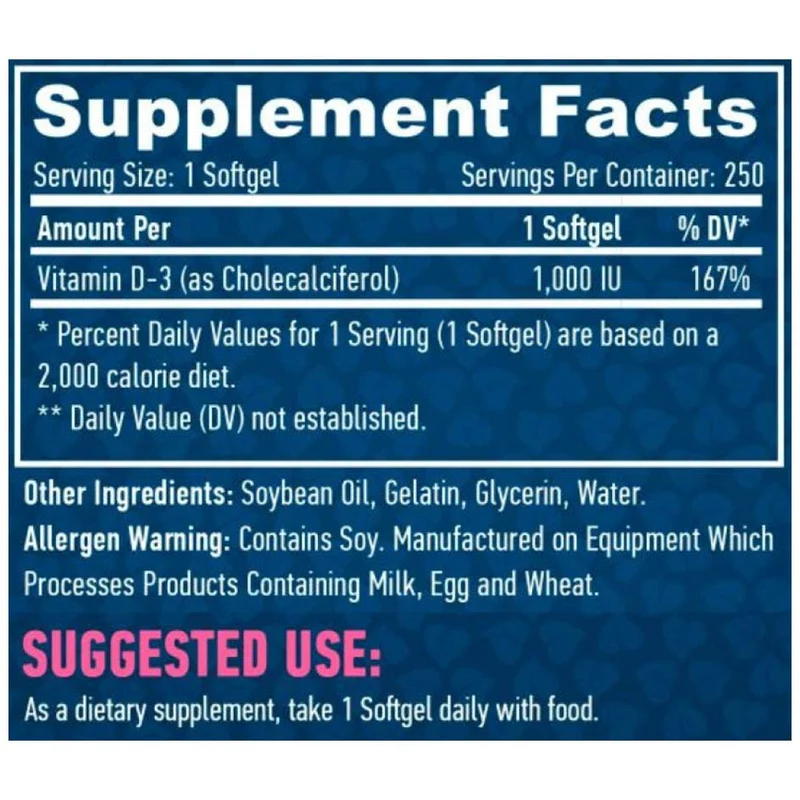 Haya Labs Vitamin D3 - 1000 IU - 250 Softgels