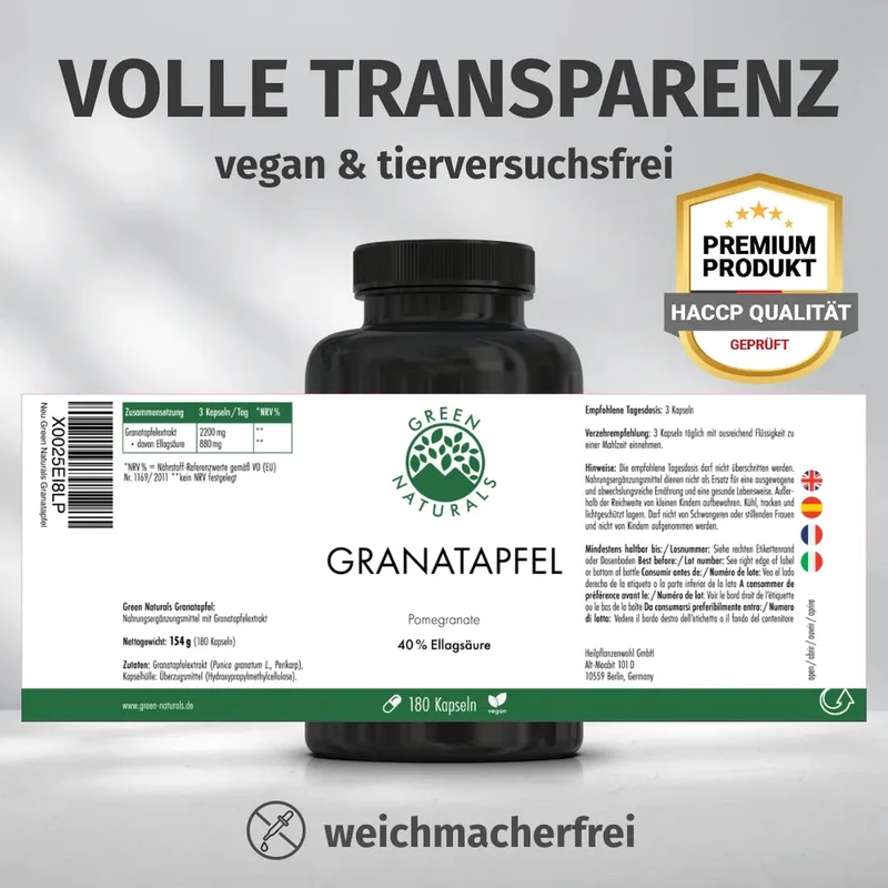 Granatapfel Kapseln • 2.200 mg • 40 % Ellagsäure