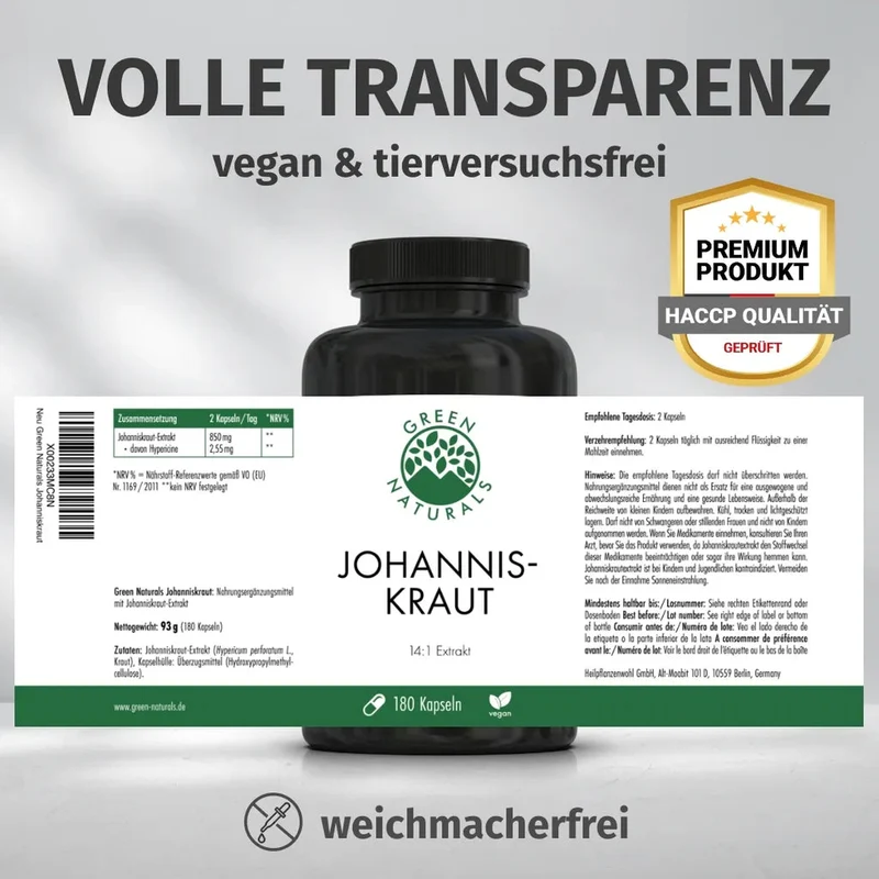 Johanniskraut Kapseln - 850 mg Extrakt (14:1) | 180 Kapseln