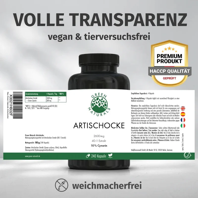Artischocken Kapseln • 2.600 mg • 10 % Cynarin-Anteil