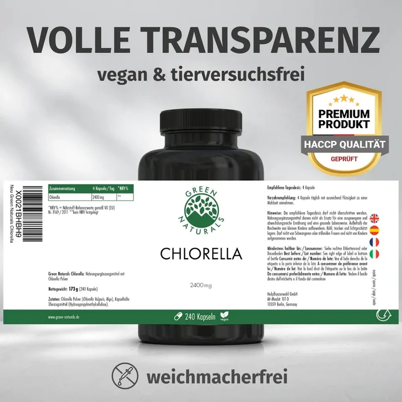 Chlorella Kapseln • 2.400 mg • Chlorella vulgaris