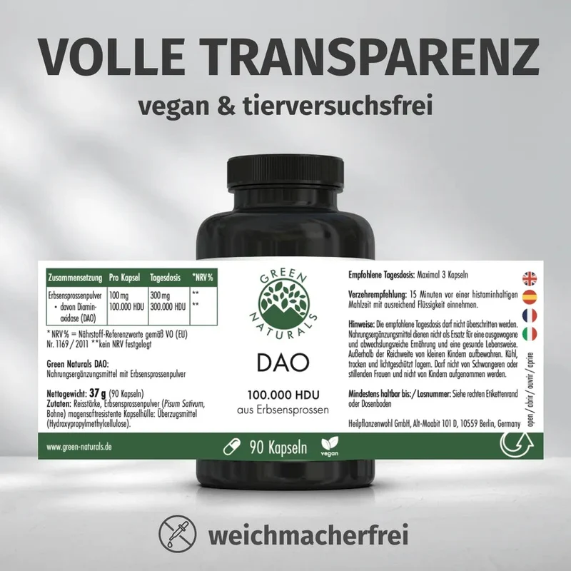 DAO Enzym (Diaminoxidase) • 100.000 HDU • Erbsensprossen