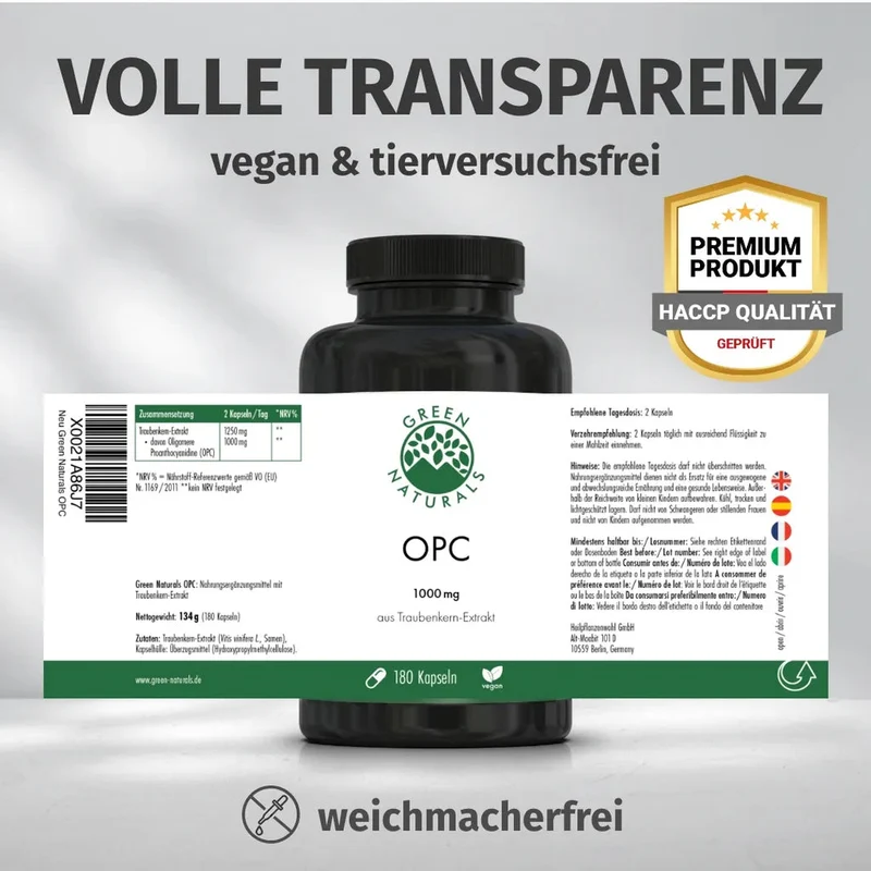 OPC Kapseln • 1.000 mg • 80 % OPC aus Traubenkern