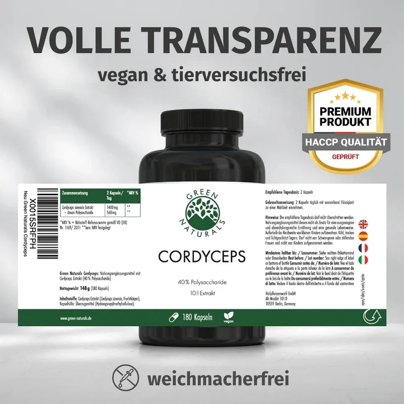 Cordyceps Kapseln • 1.400 mg • 40 % Polysaccharide