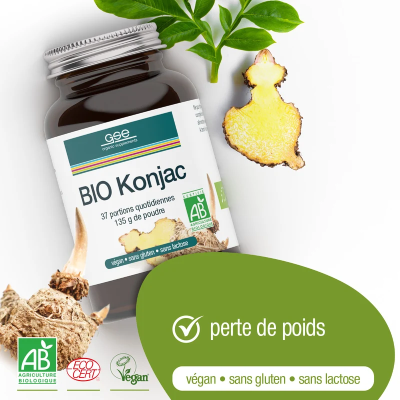 Poudre de satiété au glucomannane de Konjac BIO