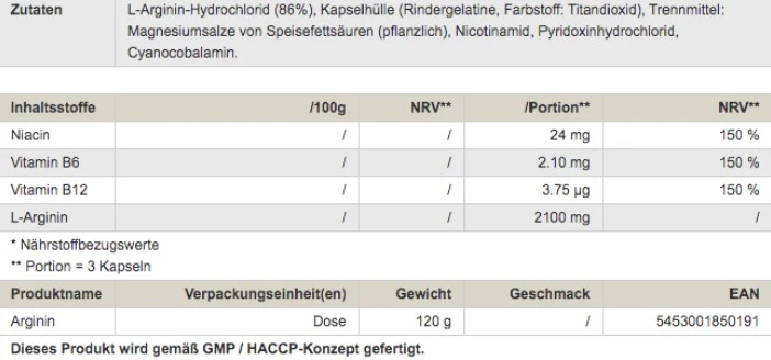 Peak Arginin 120 Caps