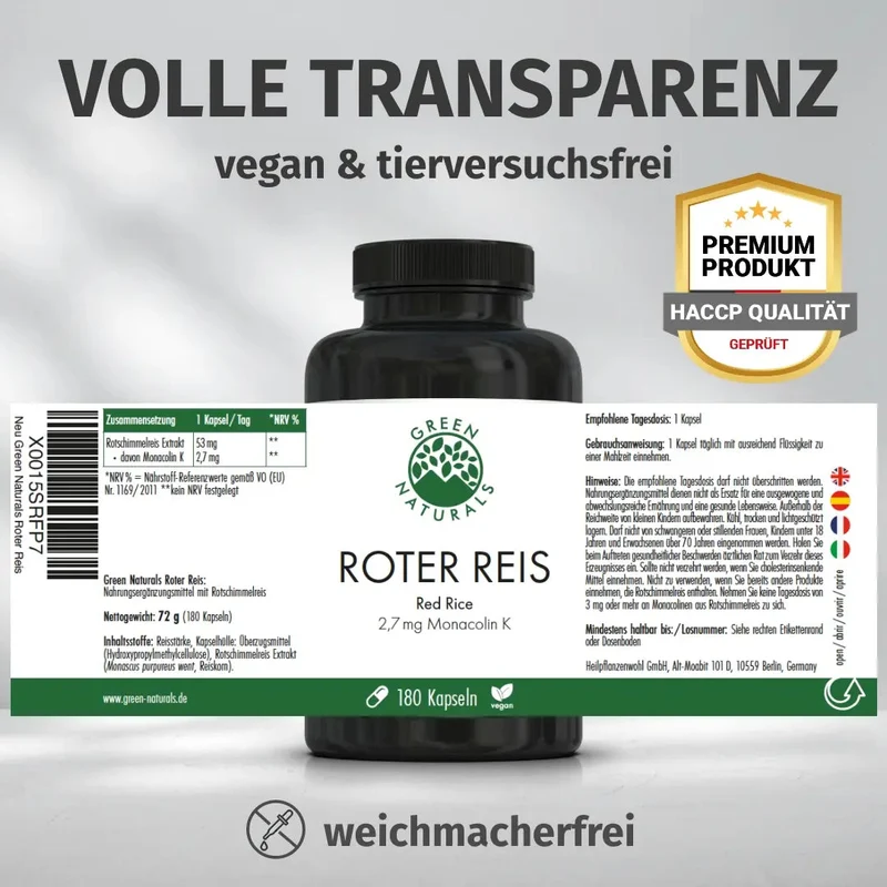 Roter Reis Kapseln • 2,7 mg Monacolin K • fermentiert