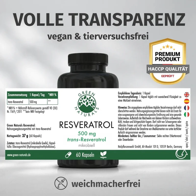 Trans-Resveratrol Kapseln • 500 mg • 60 Stück