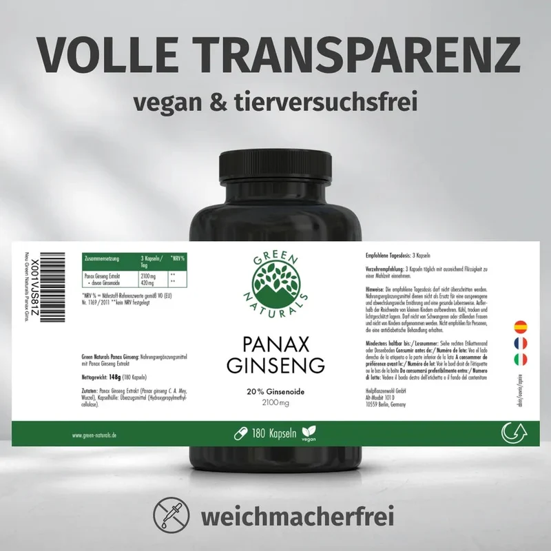 Panax Ginseng Kapseln • 1.400 mg • 20 % Ginsenoside