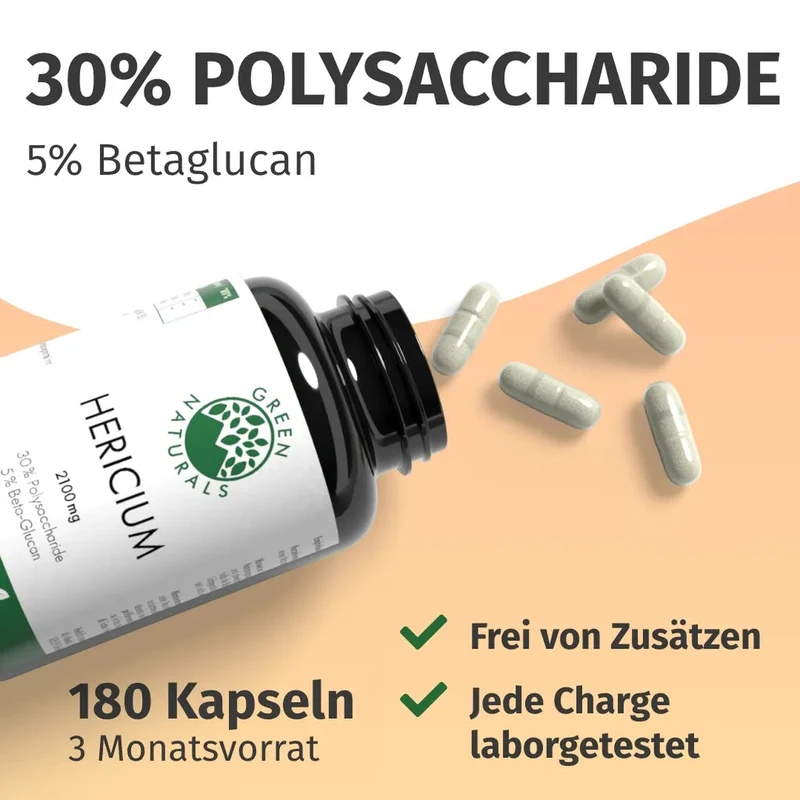Hericium (Löwenmähne) Kapseln • 2.100 mg • 630 mg Polysaccharide