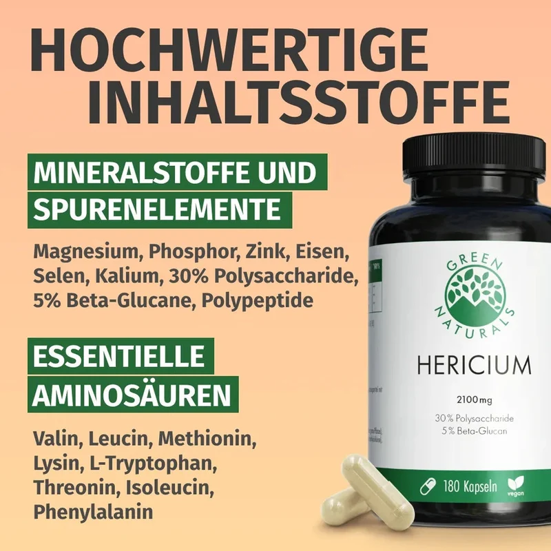 Hericium (Löwenmähne) Kapseln • 2.100 mg • 630 mg Polysaccharide
