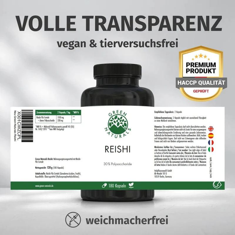 Reishi Kapseln • 1.100 mg • 30 % Polysaccharide