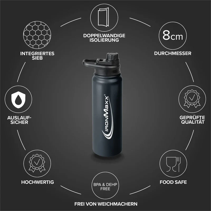 IronMaxx Hot & Cold Edelstahl Trinkflasche 800ml