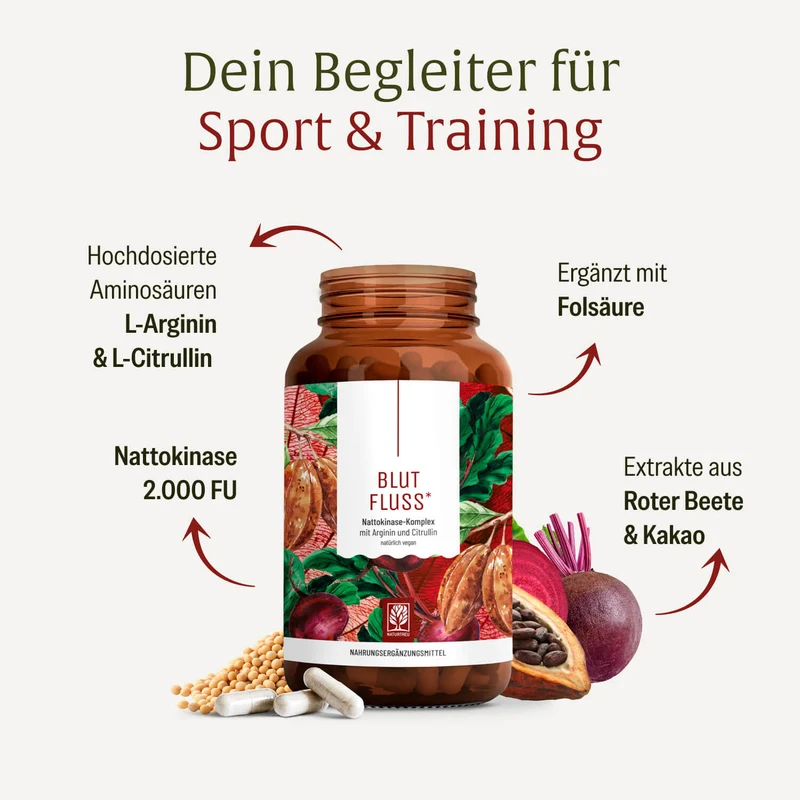 Blutfluss: Nattokinase-Komplex mit Arginin und Citrullin