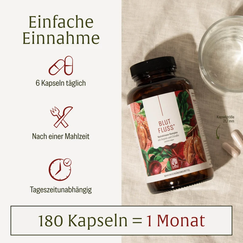 Blutfluss: Nattokinase-Komplex mit Arginin und Citrullin