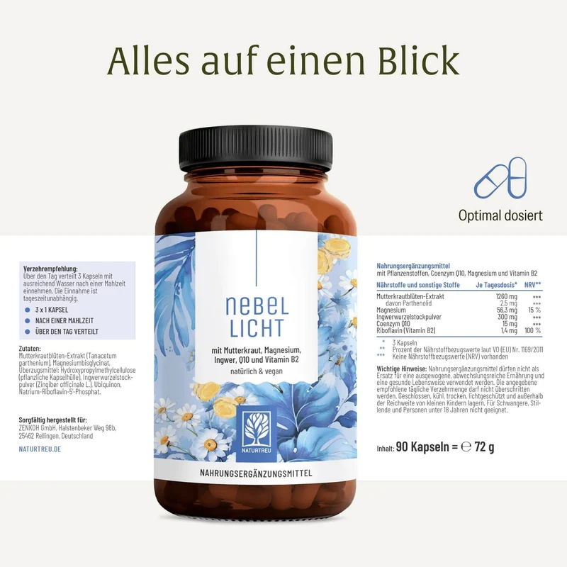 Nebellicht: Mutterkraut Kapseln mit Magnesium, Ingwer & Q10