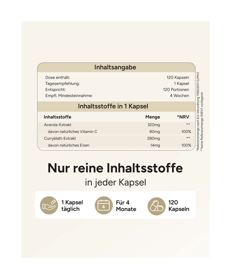 Eisen aus Curryblatt - mit Vitamin C aus Acerola