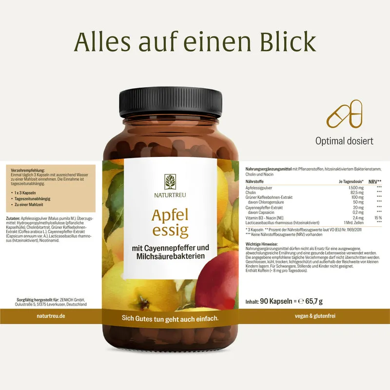 Apfelessig: Apfelessig Kapseln mit Cayennepfeffer & Milchsäurebakterien