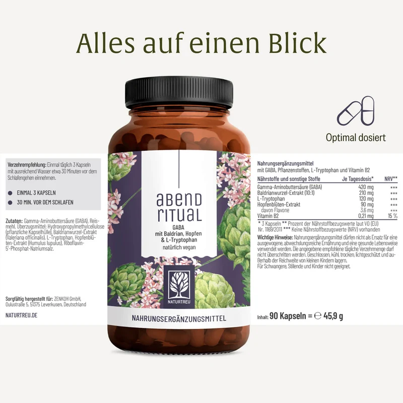 Abendritual: GABA mit Baldrian, Hopfen & L-Tryptophan