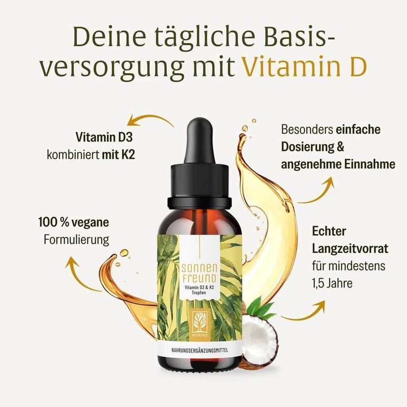 Sonnenfreund: Vitamin D3 & K2 Tropfen für Erwachsene (1.000 I.E.)
