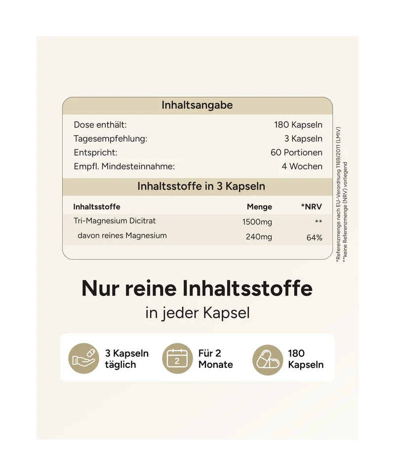 Magnesium Citrat - 500mg als Tri-Magnesium-Dicitrat pro Kapsel