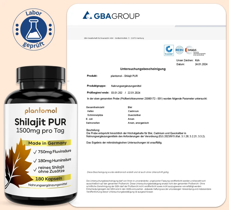 Shilajit Kapseln - 750mg Fluvinsäure & 180mg Huminsäure pro Tag