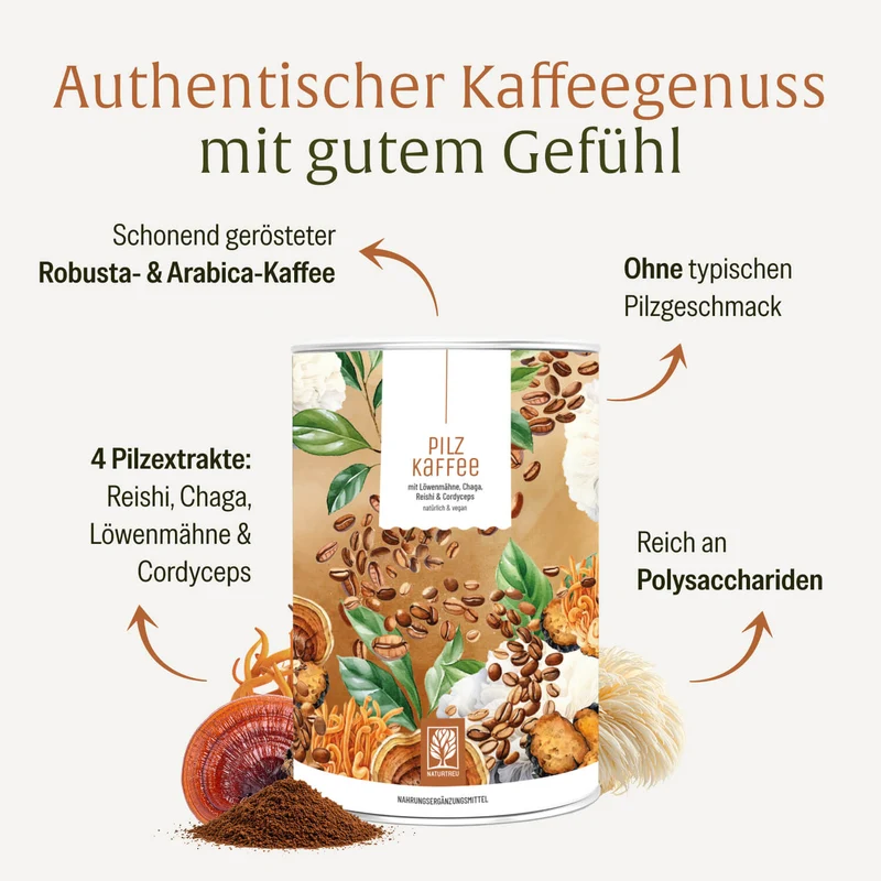 Pilzkaffee: Löwenmähne, Chaga, Reishi & Cordyceps