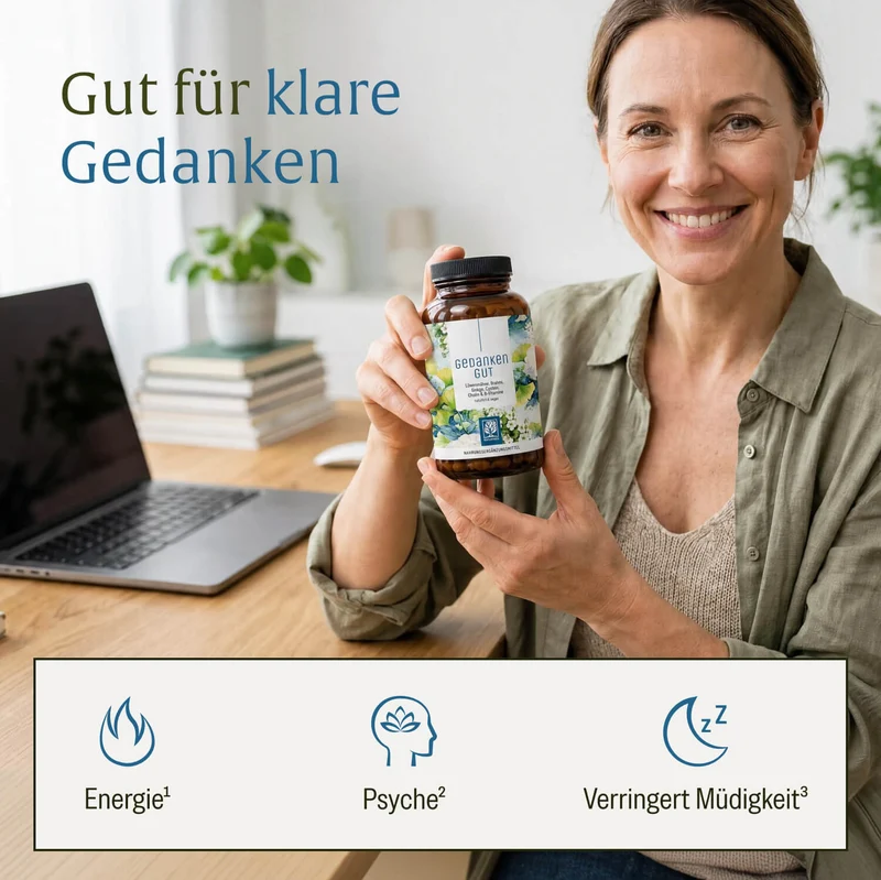 Gedankengut: Löwenmähne, Brahmi, Ginkgo, Cystein, Cholin & B-Vitamine