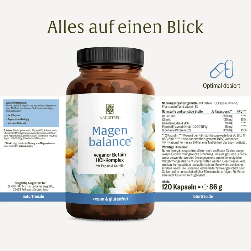 Magenbalance: Betain HCI-Komplex mit Pepsin & Kamille