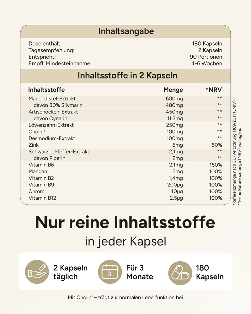 Bitterrein - Leberkapseln mit 13 Inhaltstoffen