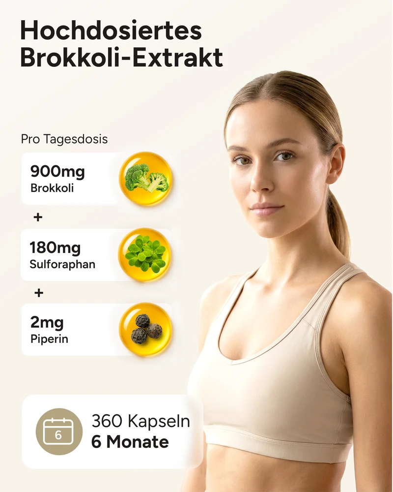 Brokkoli-Extrakt - mit 90mg Sulforaphan pro Kapsel