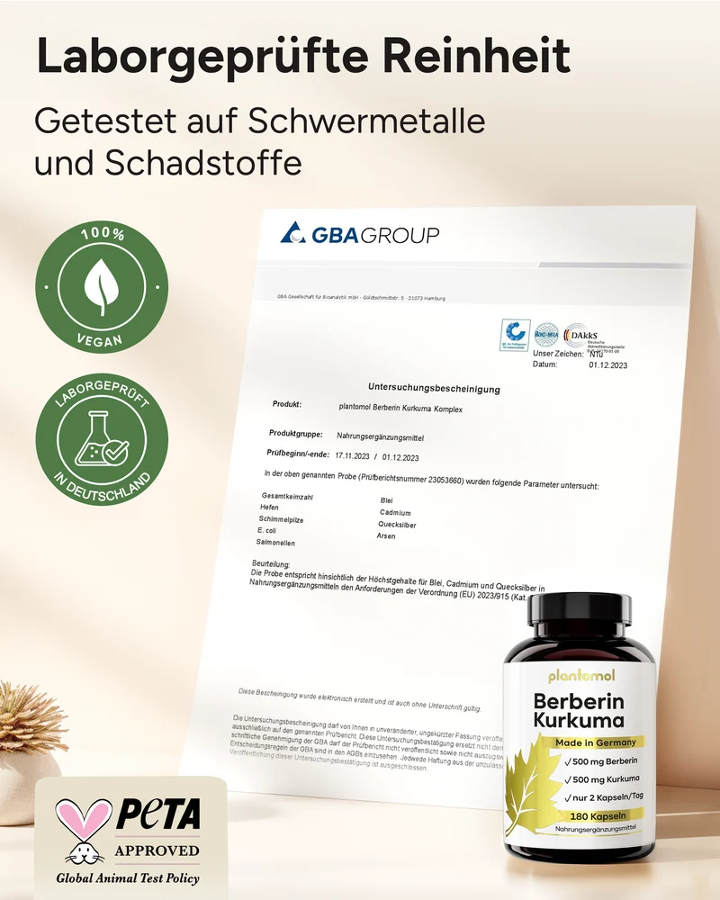 Berberin Kurkuma - 500mg Berberin und 500mg Kurkuma pro Tag