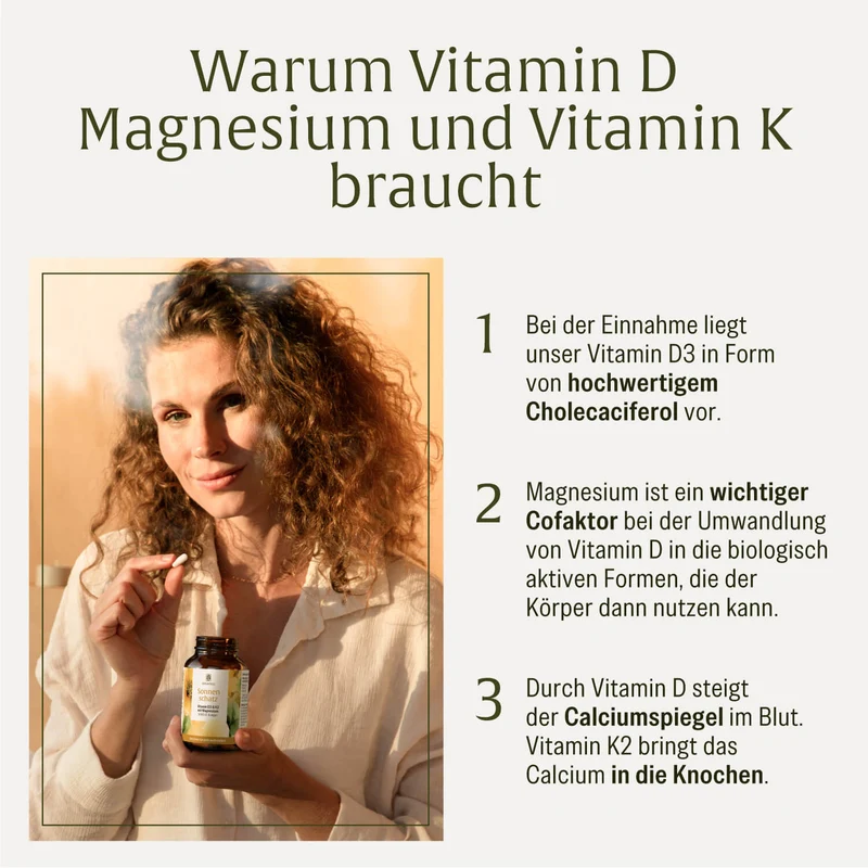 Sonnenschatz: Veganes Vitamin D3 5.000 I.E. mit K2 & Magnesium (5 Tage Depot)