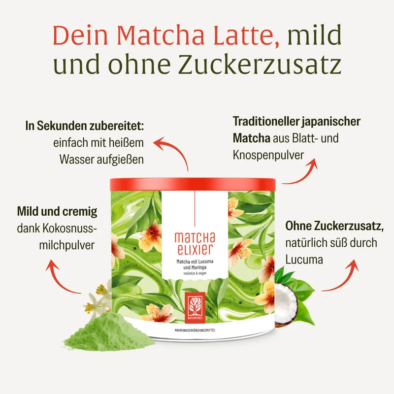Matchaelixier: Matcha mit Lucuma und Moringa