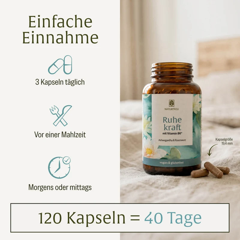 Ruhekraft: mit Vitamin B6, Ashwagandha & Rosenwurz