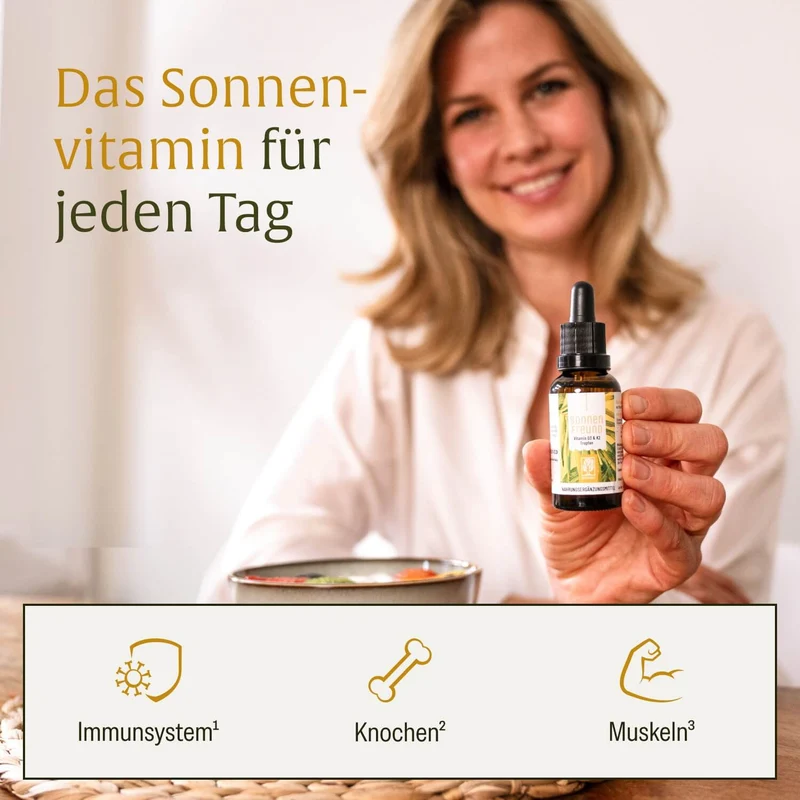 Sonnenfreund: Vitamin D3 & K2 Tropfen für Erwachsene (1.000 I.E.)