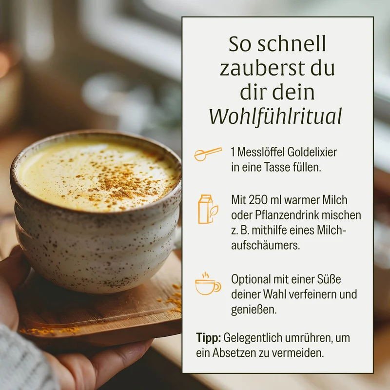 Goldelixier: Goldene Milch mit Kurkuma, Zimt, Lucuma & Ashwagandha