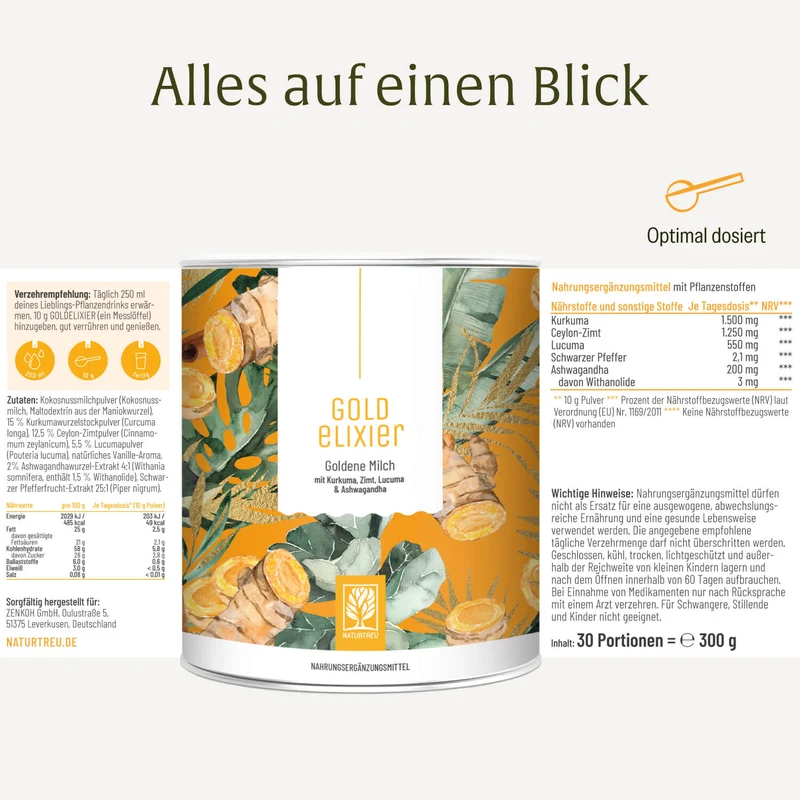Goldelixier: Goldene Milch mit Kurkuma, Zimt, Lucuma & Ashwagandha