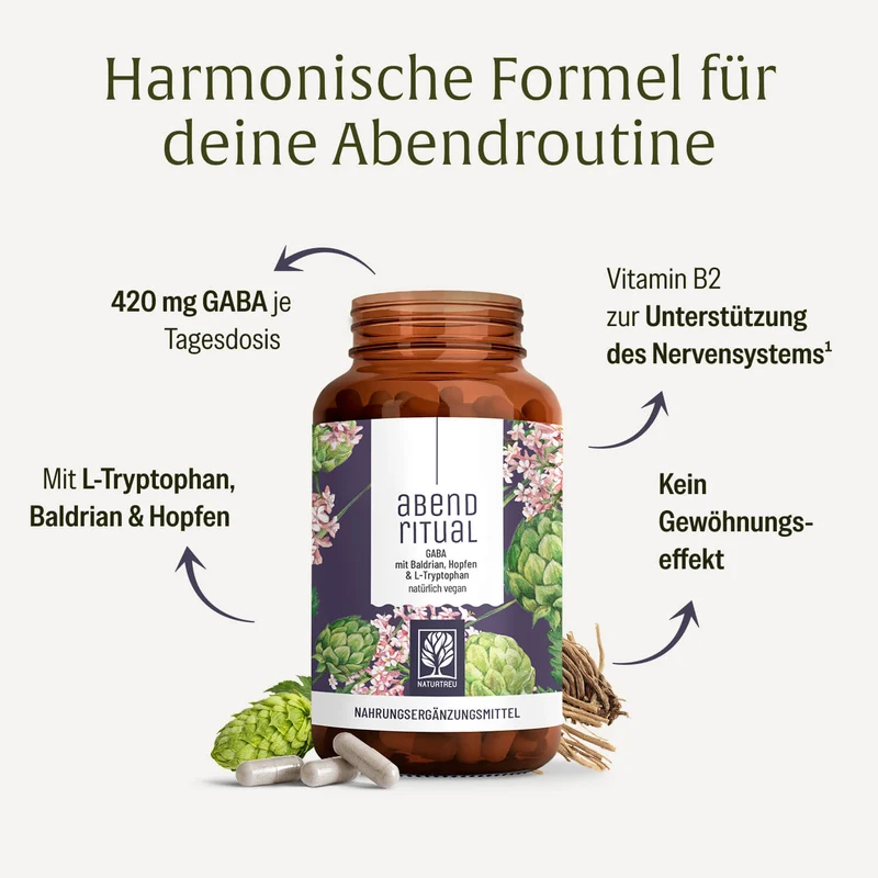 Abendritual: GABA mit Baldrian, Hopfen & L-Tryptophan