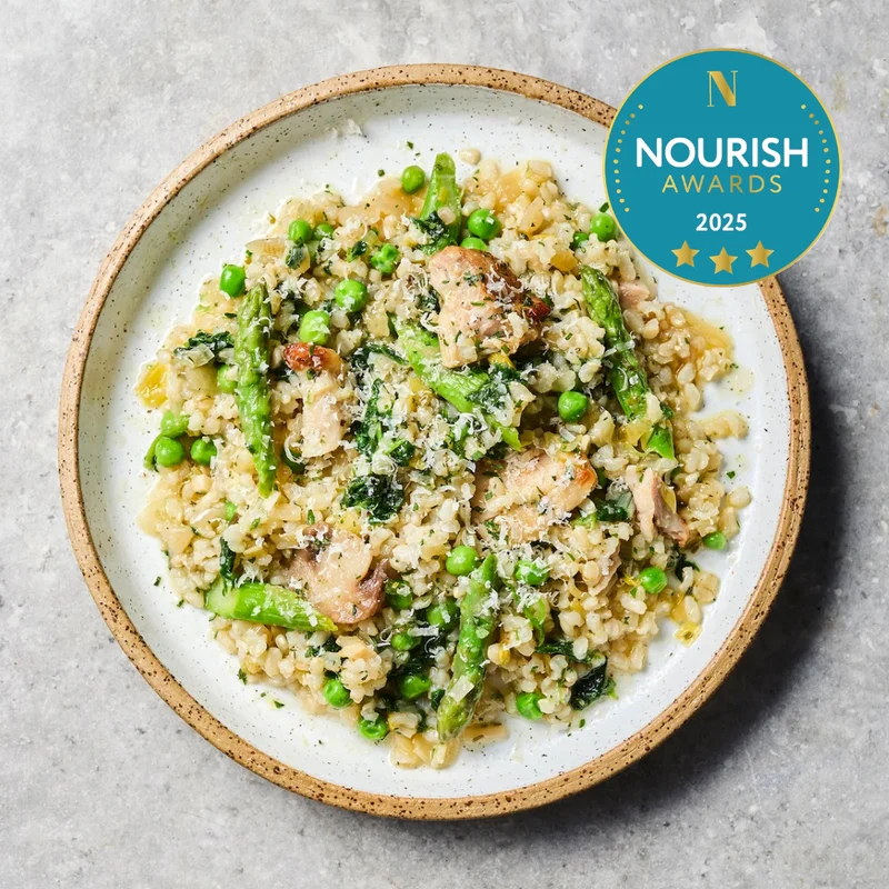 Chicken, Pea + Asparagus Risotto (Mediterranean)