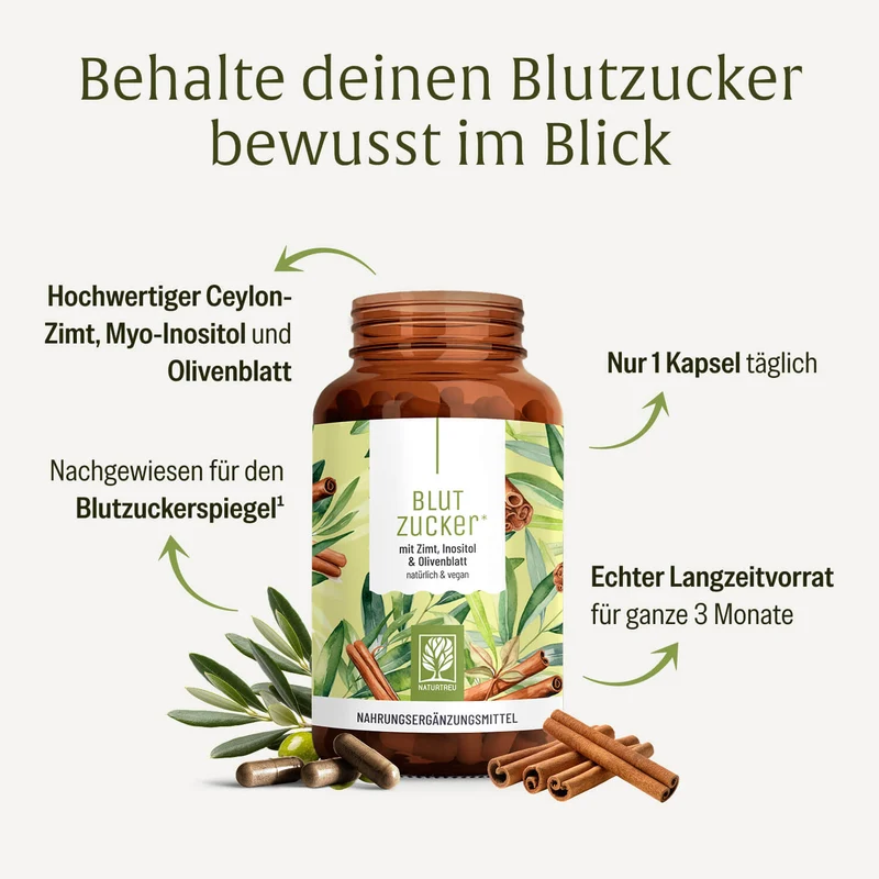 Blutzucker: Komplex mit Zimt, Inositol & Olivenblatt