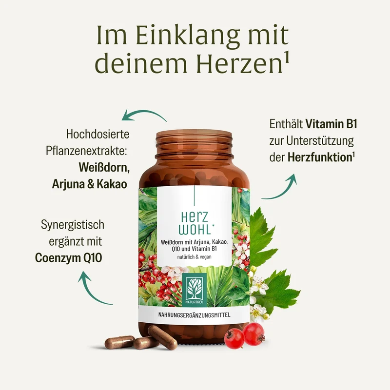 Herzwohl: Weißdorn mit Arjuna, Kakao, Q10 & Vitamin B1