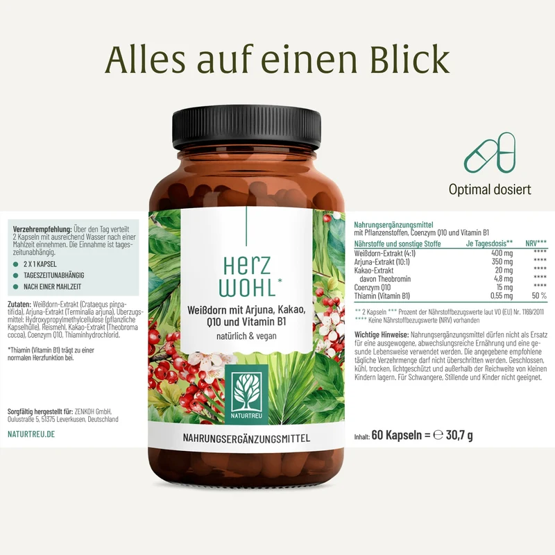 Herzwohl: Weißdorn mit Arjuna, Kakao, Q10 & Vitamin B1