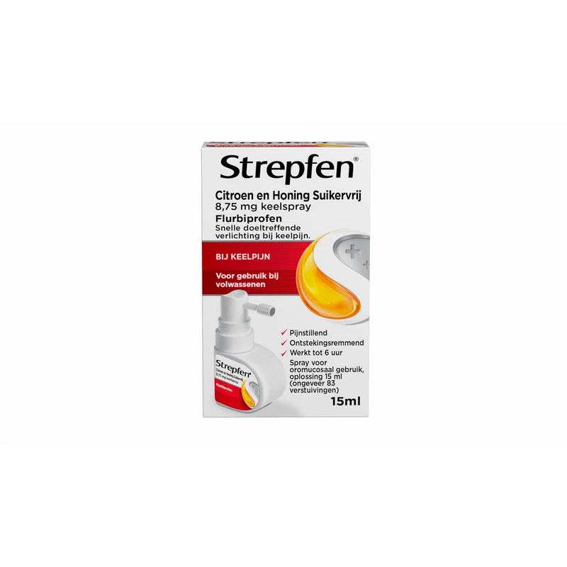 Strepfen Citroen en Honing Suikervrij 8,75mg Keelspray 15 ml