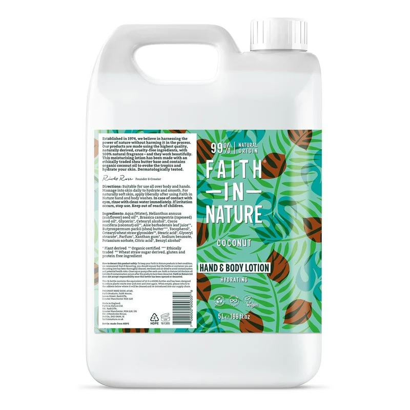 Faith in Nature Hand & Body Lotion Coconut Navulverpakking 5 liter